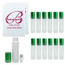 12pcs 10ML Frosted Glass Roller Bottles with Stainless Steel Ball and Green Cap