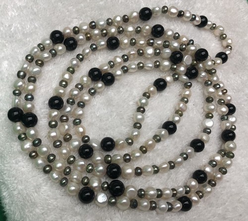 Pearl Strand 60” Cultured Pearls & Onyx Necklace - Bild 3 von 7