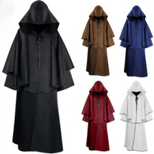 Halloween Renaissance Medieval Priest Wizard Death Cos Costume Hooded Cape