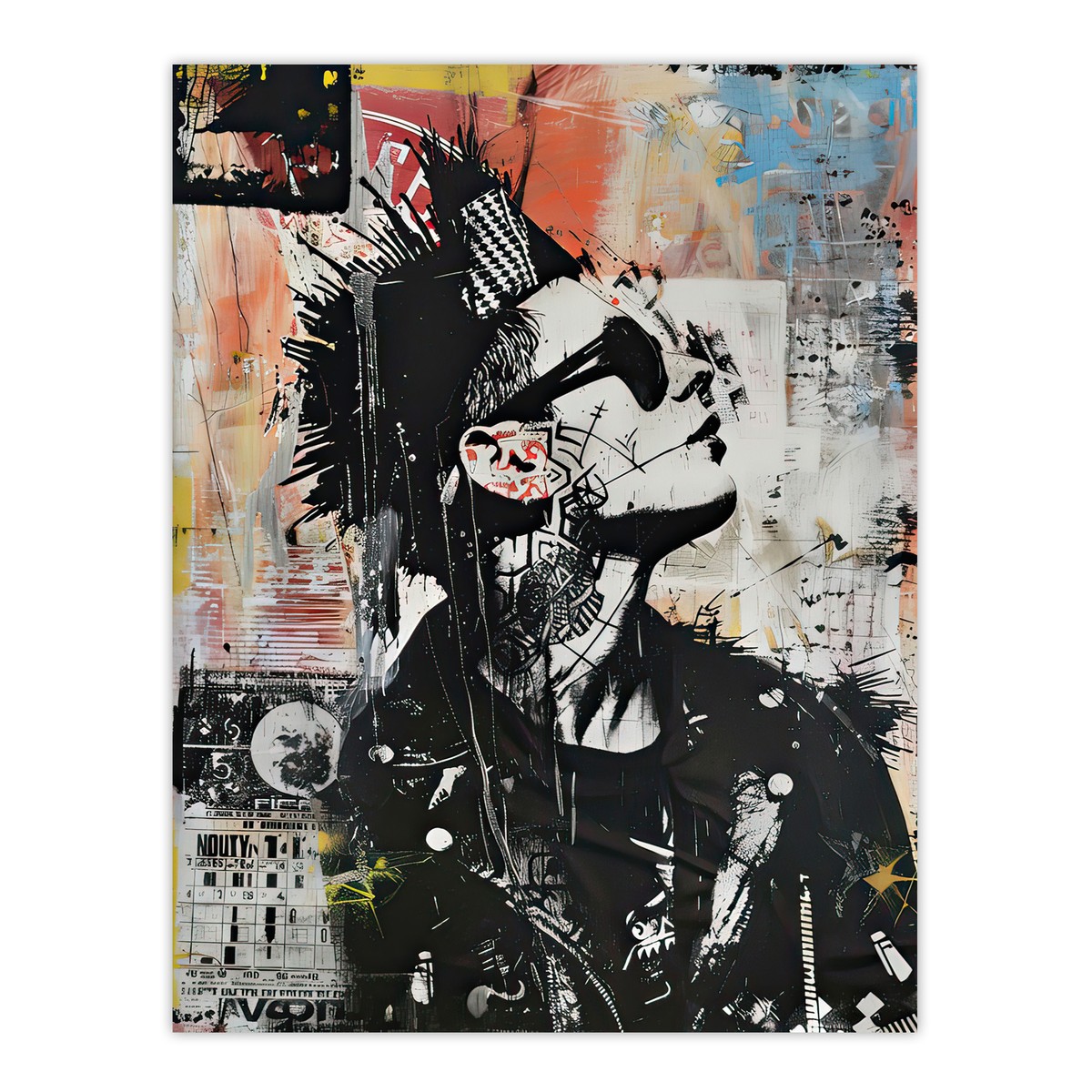 Punk Portrait Street Art Mohawk Bold Anarchy Wall Art Poster Print