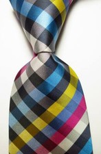 New Classic Checks Black White Red Blue JACQUARD WOVEN Silk Men's Tie Necktie