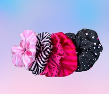 Silky soft big scrunchie, pink, polka dots,, stripes, hearts, designer scrunchie