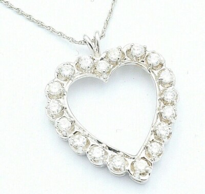1,00 Karat Diamant offenes Herz Anhänger Seil Kette 14k Weißgold neu in Box