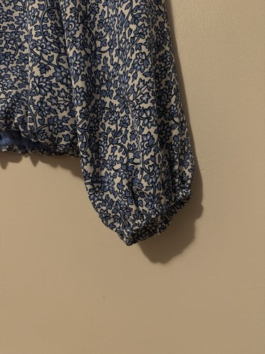 Tommy Hilfiger Top Womens M Blue White Floral Balloon Long Sleeve Career Blouse - Picture 4 of 10