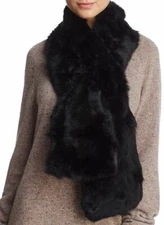 Surell women's Genuine Rabbit Fur Scarf - 54" x 7" - Black