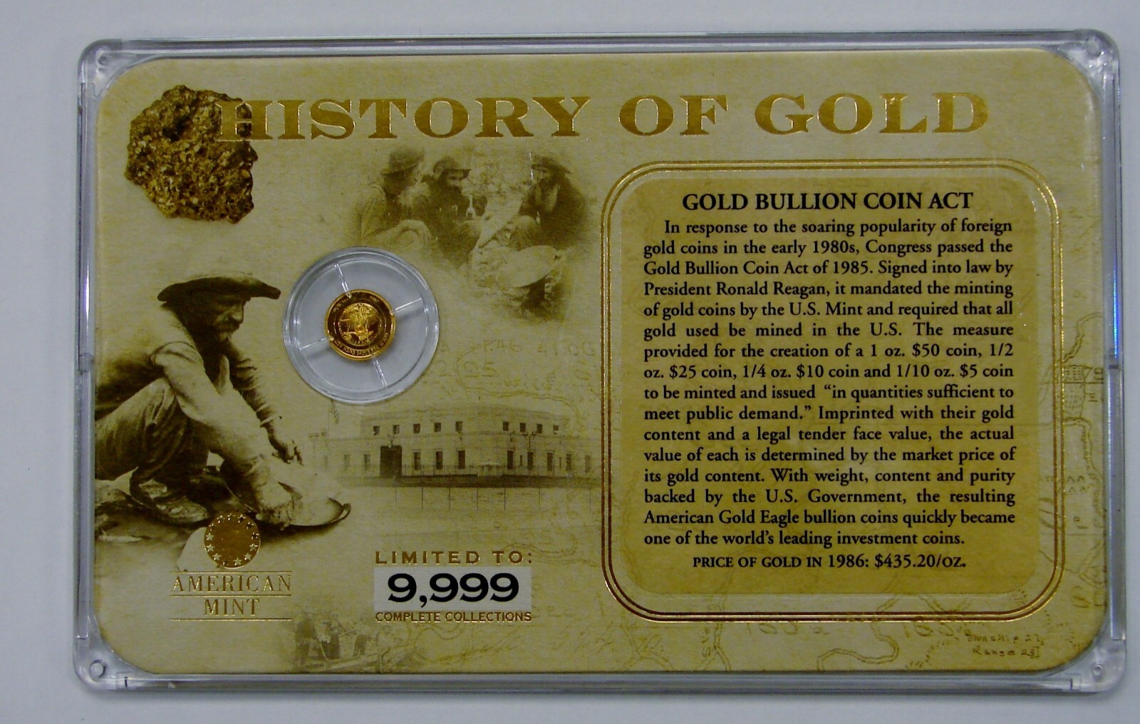 History of Gold 1/2 Gram 14k Miniature Gold Coin Gold Bullion Act w