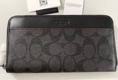 NWT Coach Accordion Wallet In Signature Canvas F25517 Black