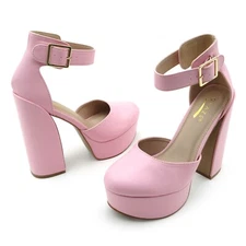 Glaze Women's Ankle Strap Platform Chunky Heels 5.5 inch Heel