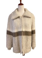 Vintage Icelandic Hilda Ltd. 100% Wool Zip Sweater Jacket Women's L Cream Brown