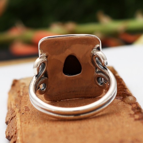 Handmade 925 Sterling Silver Natural Ammolite Ring Christmas Gift - Picture 4 of 6