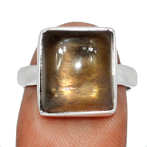 Natural Black Sunstone - Namibia 925 Sterling Silver Ring Jewelry s.8 CR65793