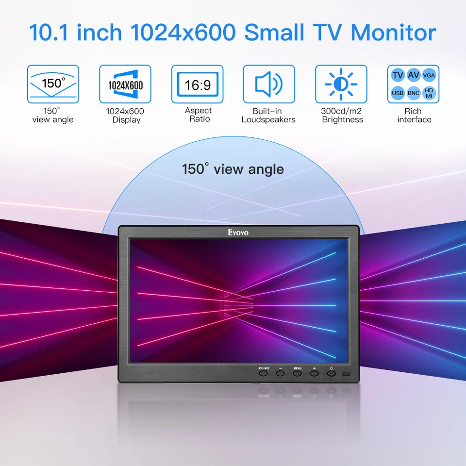 1024x600 LCD Screen 10inch Monitor 300cd/m2 with Remote TV/HDMI/VGA/AV/USB Input - Image 2 of 4