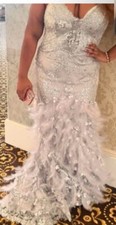 prom dress size 16 used silver andrea and leo feathered corset gown