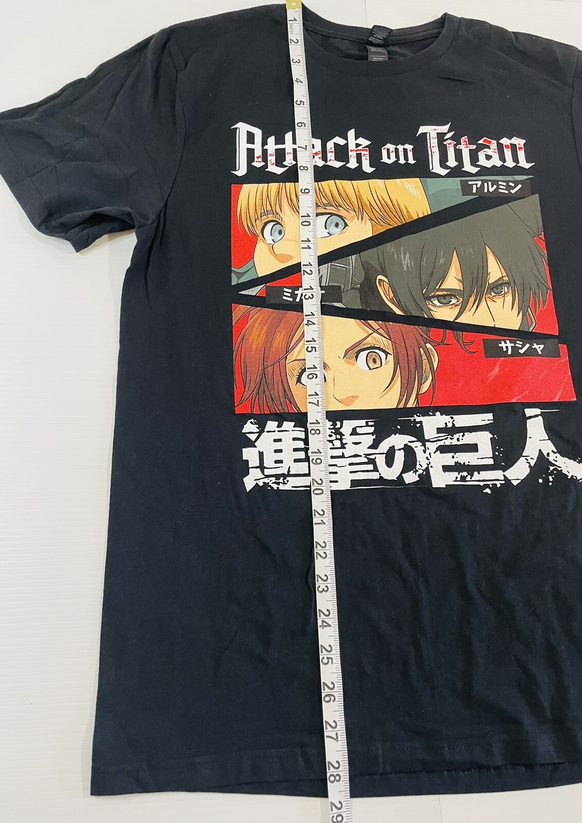 FILA Camicia nera Attack On Titan da uomo taglia media stampa errata braccio della morte record sul retro