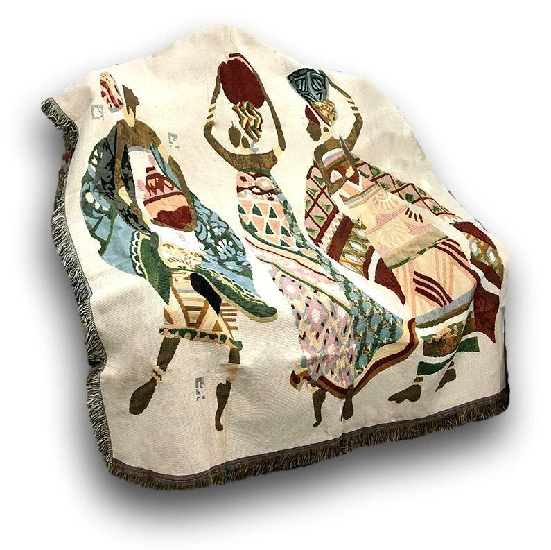 DaDa Bedding Dancing Women African Kwanzaa Woven Tapestry Throw Blanket, 50 x 60 - Image 2 of 4