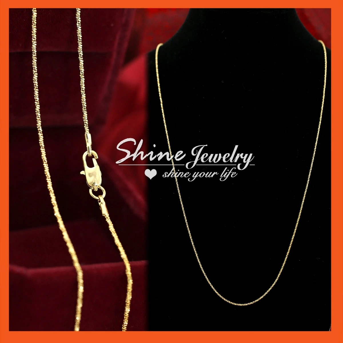 18K GOLD GF 1MM STARDUST TWIST SNAKE SINGAPORE CHAIN NECKLACE for