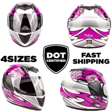 Youth Pink Motorcycle Helmet Full Face Small Medium Large XL Kids Child DOT  New