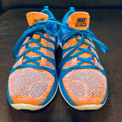 Nike Womens Flyknit Lunar 620658-800 Blue Orange Running Shoes