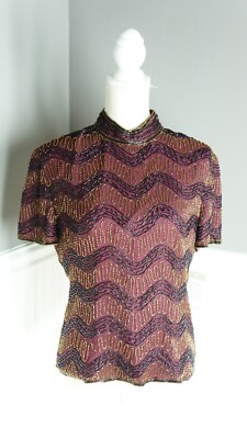 NWT Papell Boutique Evening 100% Silk Beaded Evening Wear Blouse Top Size XL
