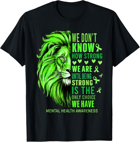 Retro Mental Health Awareness We Wear Green Ribbon Lion T-Shirt S-5XL