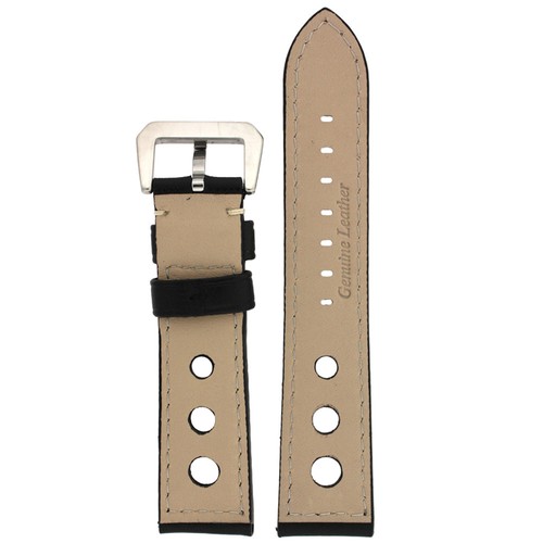 Rally Racing Leather Watch Band Sport Strap Black Red (20mm 22mm 24mm) - Picture 6 of 8