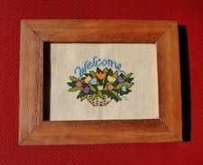 Vintage WELCOME Cross Stitch Finished  Framed
