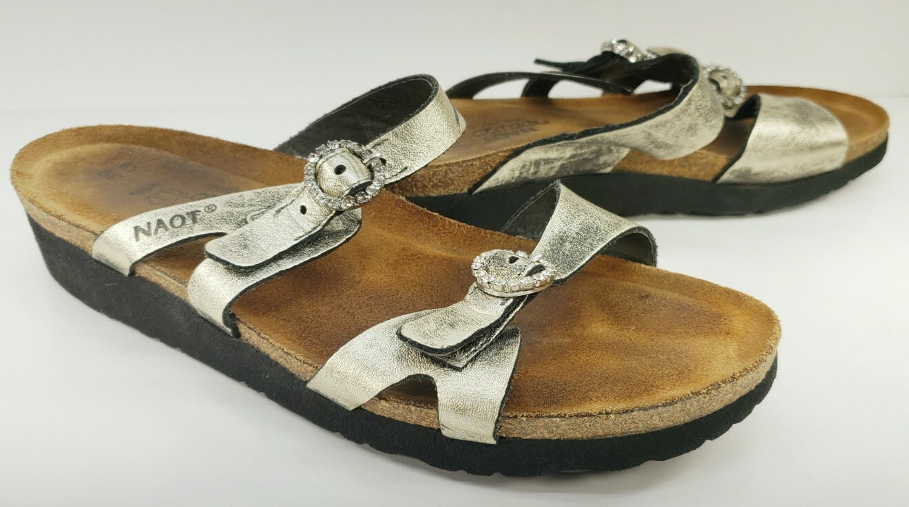 Women's Naot Slide Sandals Jeweled Flip Flops Shoes Light Gold w