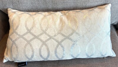 Max Studio Home Throw Pillow Beige W/ Silver Geometric Pattern 24'' x 12''