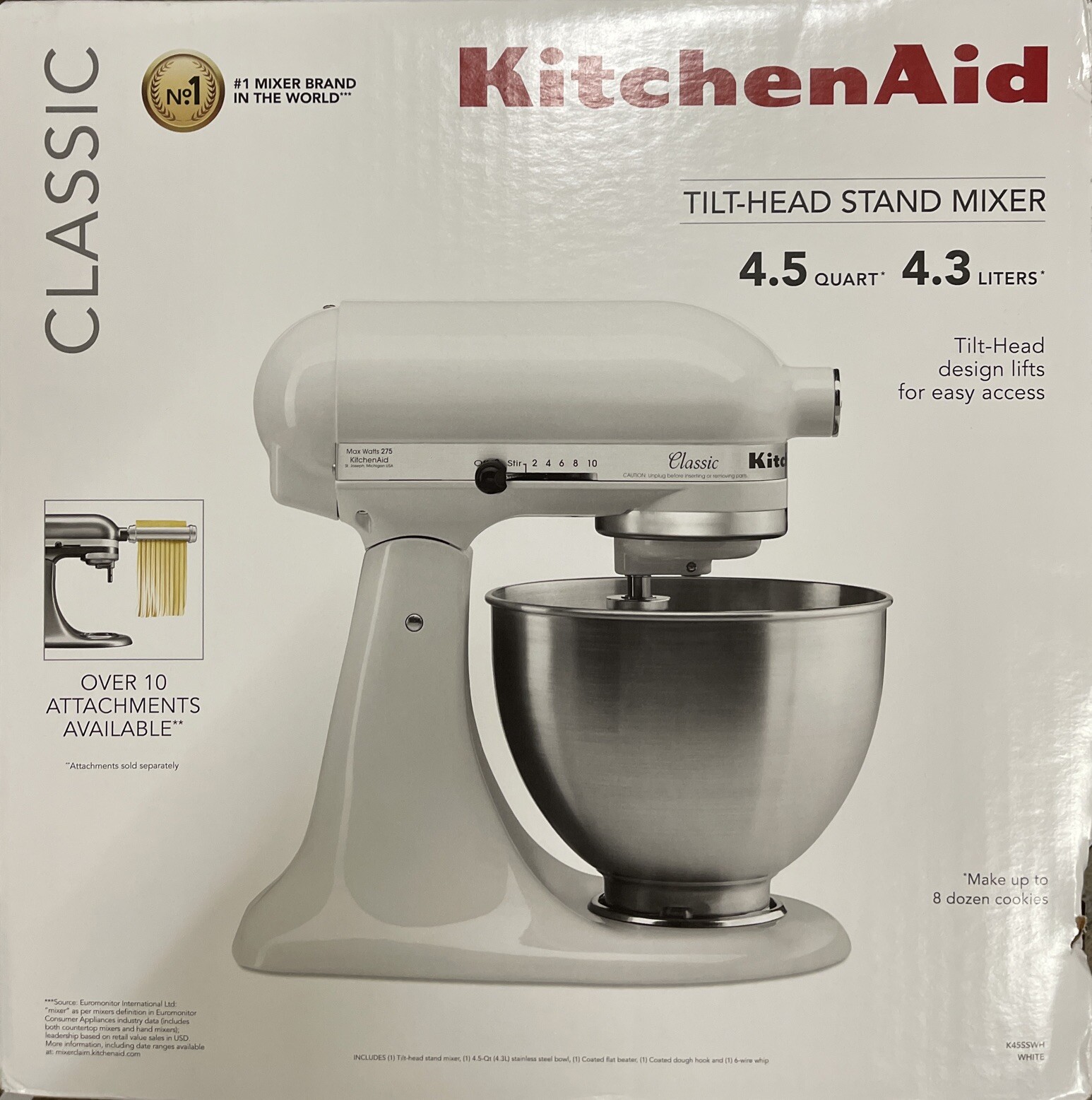 KitchenAid Classic Series 4.5 Quart Tilthead Stand Mixer White K45SSWH NEW 50946000015 eBay