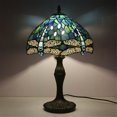 Dragonfly Style Tiffany Table Lamp Stained Glass Desk Light for Home Decor H 18''