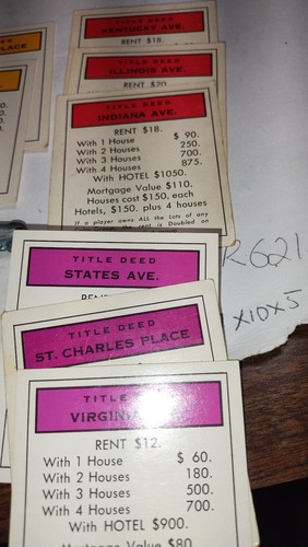 Vintage Monopoly Game Replacement Pieces 25 Property Cards not a complete Set - Picture 2 of 7