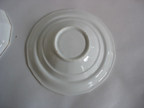 Vtg Old Paris white porcelain w gold trim 12 sided serving bowl w lid 7 1/2" - Picture 6 of 9
