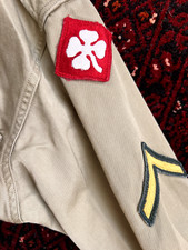 Vintage US Army Patched Khaki Cotton Uniform Shirt Size 15 1/2 x 32