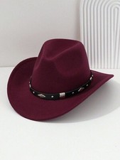Maroon Western Cowboy, Cowgirl Hat, Silver Diamond Band Unisex Rodeo Hat