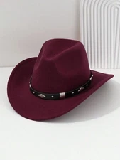 Maroon Western Cowboy, Cowgirl Hat, Silver Diamond Band – Unisex Rodeo Hat