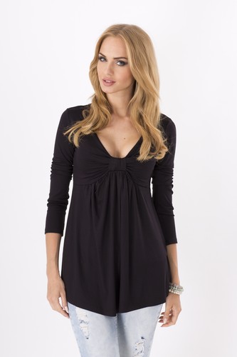 Women's Bubble Top V Neck Long Sleeve Tunic Casual Blouse Sizes 8-18 FU8549 - Picture 4 of 4