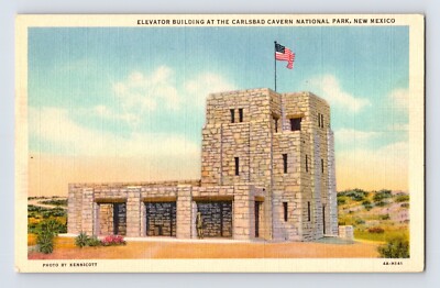 Postcard New Mexico Carlsbad Cavern NM Elevator Building 1940s Unposted Linen