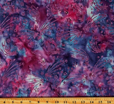 Cotton Batiks Stargazer Falling Stars Sky Purple Fabric Print by Yard D180.22