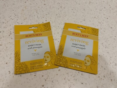 NEW! BURTS BEES (2-PACK) PINEAPPLE Reviving Sheet Mask Reveal Your Inner Glow