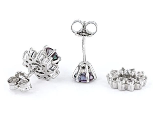 Blue Lab Created Alexandrite Rhodium Over Sterling Silver Earrings 2.17ctw NEW - Image 3 of 4