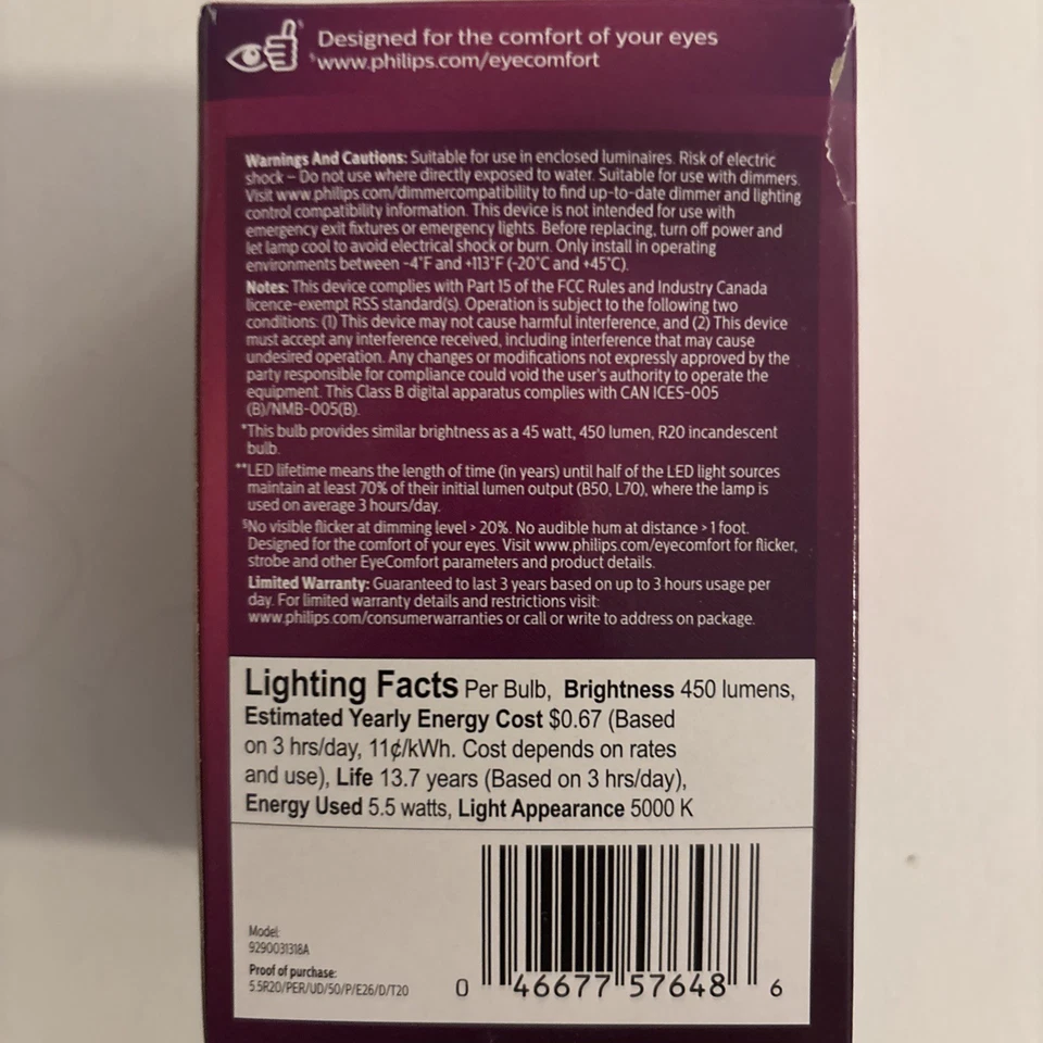 4 Pack - Philips LED 45W R20 Ultra Definition Soft White 450 Lumens 5.5w LED - Image 3 of 4