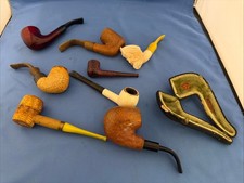 7 Pipes Peterson K&P Bent Apple Pipe, White Briar, Corn Cob & a WDC Pipe Case