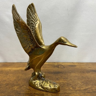 Vintage 7  Brass Duck Taking Flight Figurine Hunting Decor