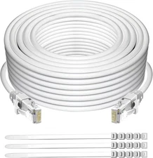 Adoreen Cat 6 Ethernet Cable 50 Ft-White, Outdoor & Indoor Snagless Long Round R