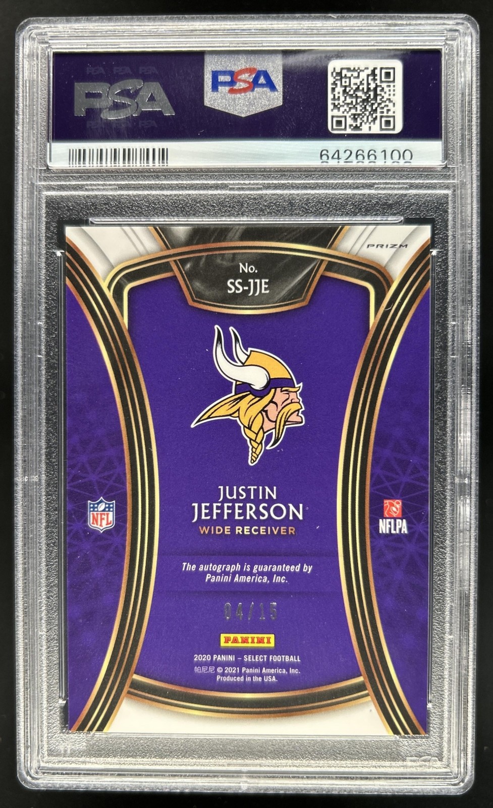 2020 Panini Select Justin Jefferson Signatures Tie Dye Prizm Auto RC #/15 PSA 10 view 2