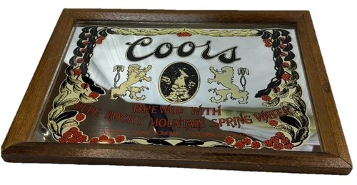 Coors Beer Vintage Mirror Bar Sign Brewed With Pure Rocky Mountain Spring Water
