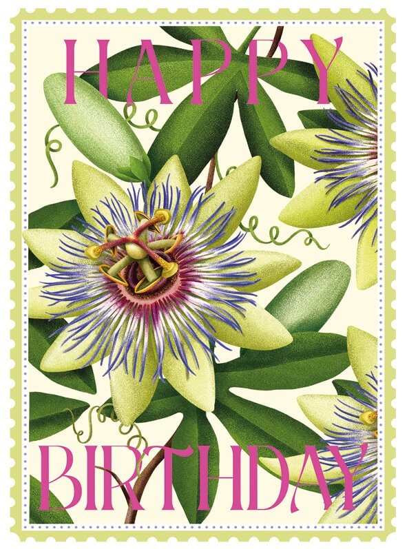 Pretty Birthday Card Passion Flower - Botanical Illustrated Greeting Card