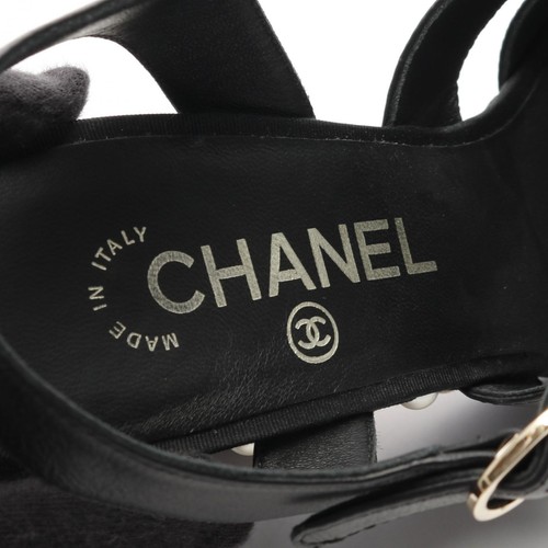 CHANEL Coco Mark Pearl Sandals Shoes Leather Black Used - Picture 5 of 10