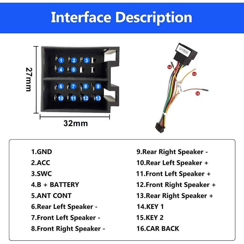 Cavo Adattatore Da 16 Pin A Iso Presa Standard Autoradio Android Linee Controllo foto 3