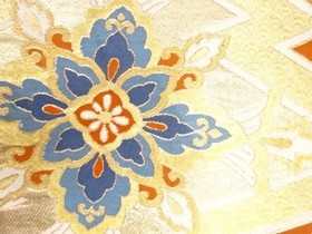 7761776: JAPANESE KIMONO / ANTIQUE FUKURO OBI / SILK / WOVEN FLORAL CREST